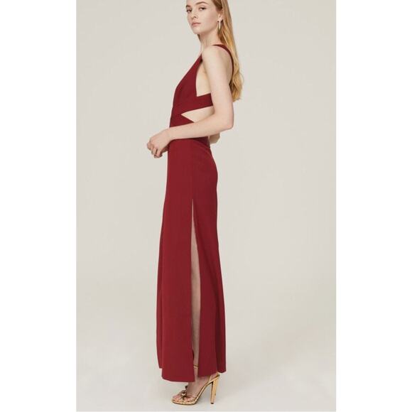 Fame & Partners Formal Dress Women 4 Burgundy Plunge Cutout Slit Maxi Gown - Picture 2 of 12